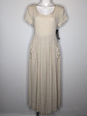 NWT Vintage Xtrmz Cream Eyelet Lace 90s Short Sleeve Linen Blend Dress 12